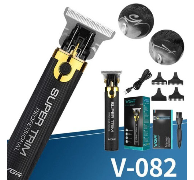 Машинка для стрижки VGR V-082 акумуляторна бездротова професійна + 3 насадки триммер для волосся