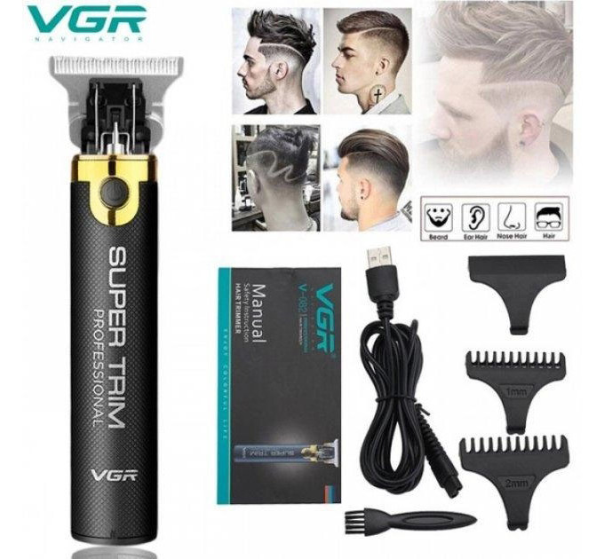 Машинка для стрижки VGR V-082 акумуляторна бездротова професійна + 3 насадки триммер для волосся
