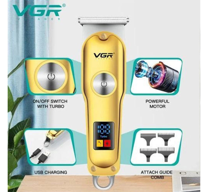 Тример для волосся та бороди VGR V-290 LED Display 3 насадки, машинка для стрижки волосся домашня