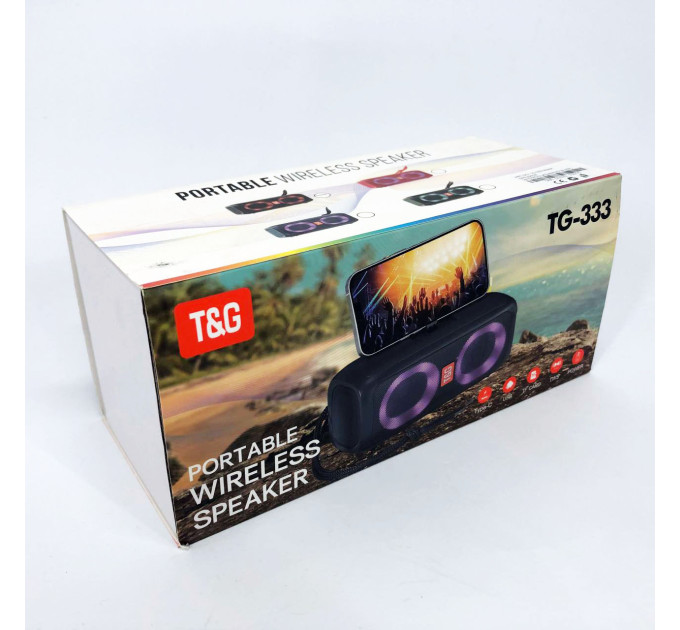 Портативная колонка TG333 2x5W с RGB подсветкой, громкая блютуз колонка. Цвет: черный