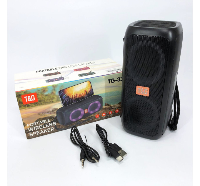 Портативная колонка TG333 2x5W с RGB подсветкой, громкая блютуз колонка. Цвет: черный