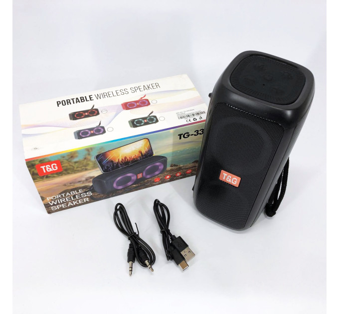 Портативная колонка TG333 2x5W с RGB подсветкой, громкая блютуз колонка. Цвет: черный