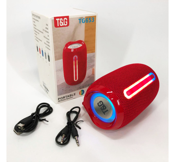 Портативная Bluetooth-колонка TG653 USB с ремешком, мощная переносная акустическая колонка. Цвет: красный