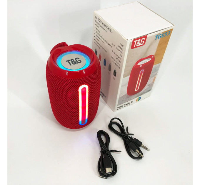 Портативная Bluetooth-колонка TG653 USB с ремешком, мощная переносная акустическая колонка. Цвет: красный