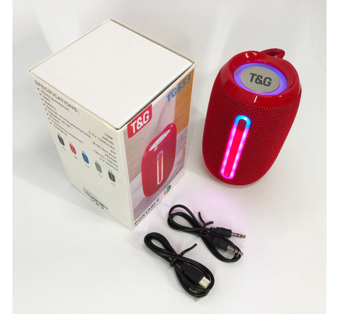Портативная Bluetooth-колонка TG653 USB с ремешком, мощная переносная акустическая колонка. Цвет: красный