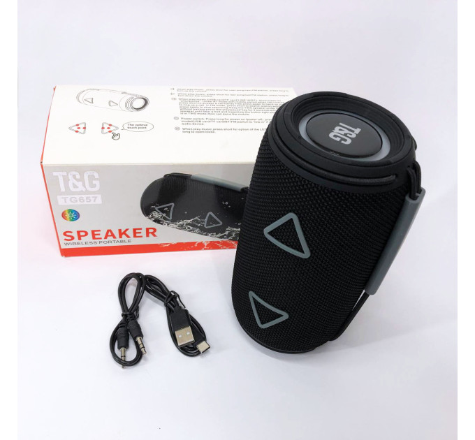 Bluetooth-колонка TG657 с RGB подсветкой 1500 mAh, Bluetooth колонка для хорошей музыки. Цвет: черный