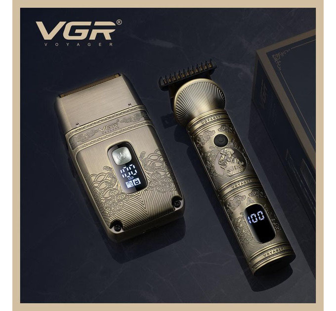 Провідний професійний набір машинка для стрижки та шейвер VGR V-649, Чоловічий акумуляторний тример