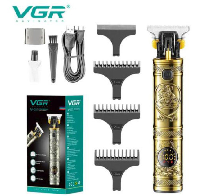 Машинка для стрижки волосся і бороди VGR V-097, Машинка для підстригання Окантувальна машинка. Колір: золотий