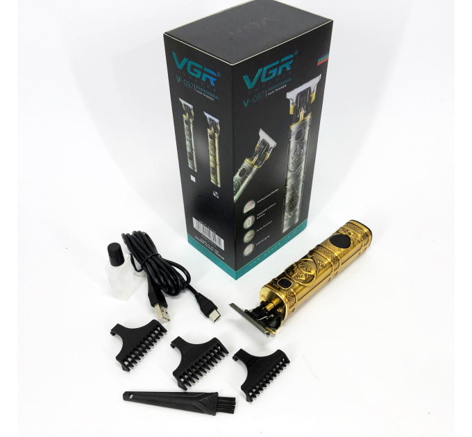 Машинка для стрижки волосся і бороди VGR V-097, Машинка для підстригання Окантувальна машинка. Колір: золотий