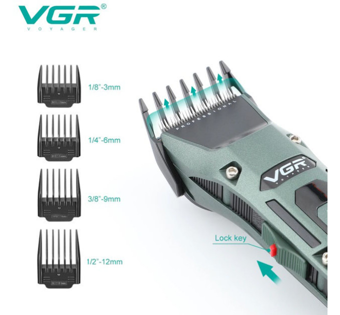 Акумуляторна бездротова машинка для стрижки волосся VGR V-696 з LED дисплеєм та ТУРБО режимом