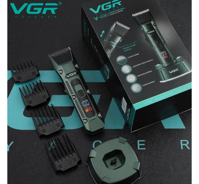 Акумуляторна бездротова машинка для стрижки волосся VGR V-696 з LED дисплеєм та ТУРБО режимом