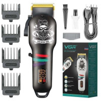 Машинка для стрижки волос и бороды профессиональная VGR V-699 с насадками и LED дисплеем. Цвет: черный