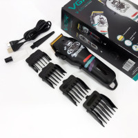 Машинка для стрижки волос и бороды профессиональная VGR V-699 с насадками и LED дисплеем. Цвет: черный