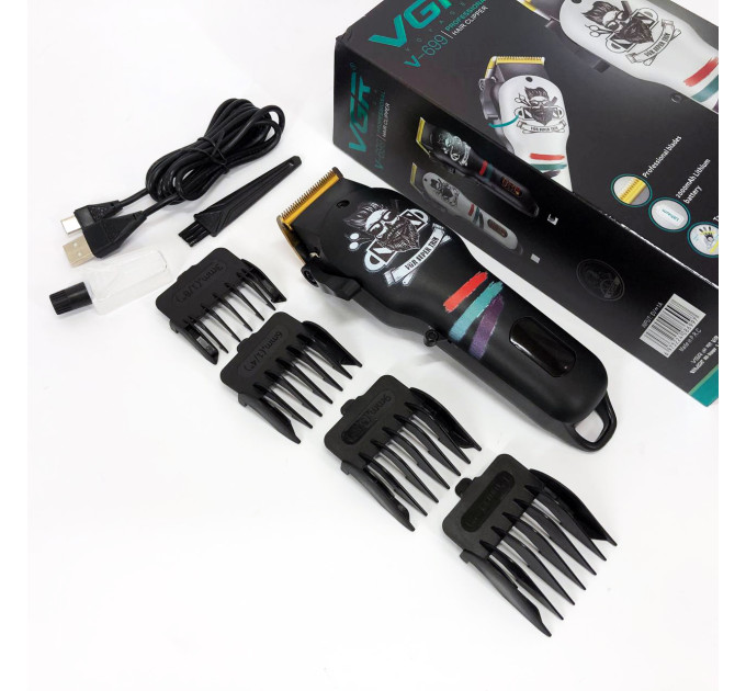 Машинка для стрижки волосся та бороди професійна VGR V-699 з насадками та LED дисплеєм. Колір: чорний