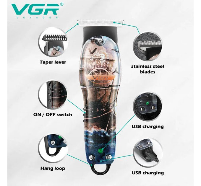Профессиональный триммер для стрижки волос и бороды VGR V-953 с насадками, окантовочная машинка