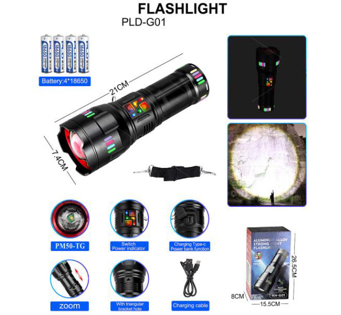 Фонарь NIGHT VISION FLUORESCENCE G01-PM60-TG, Мощный карманный фонарик, Сильный фонарик