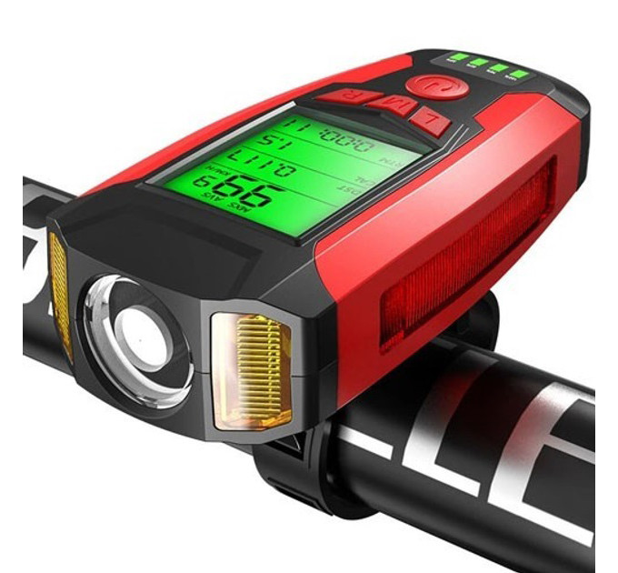 Велофара с компьютером и сигналом AS0808-XPG+2LED(yellow)+2COB(red), выносная кнопка