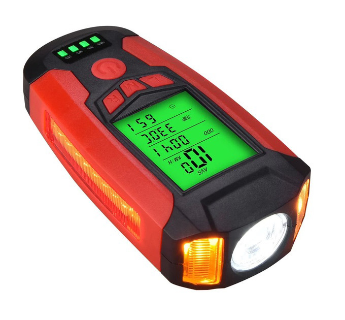Велофара с компьютером и сигналом AS0808-XPG+2LED(yellow)+2COB(red), выносная кнопка