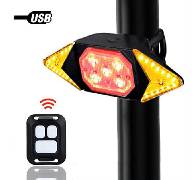 Велофонарь LY-6700 с указанием поворотов (red+yellow+blue), waterproof, Мигающий велофонарь