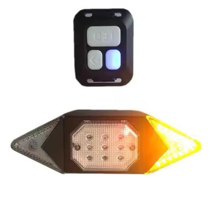Велофонарь LY-6700 с указанием поворотов (red+yellow+blue), waterproof, Мигающий велофонарь
