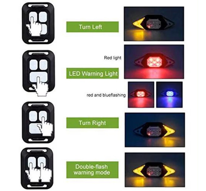 Велофонарь LY-6700 с указанием поворотов (red+yellow+blue), waterproof, Мигающий велофонарь