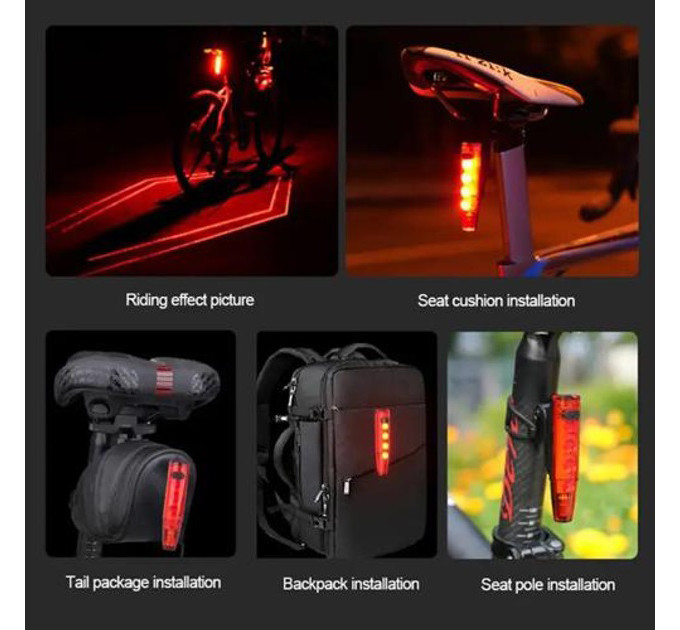 Велоліхтар LEADBIKE LD77-LS-4 LED з лазерною розміткою, Ліхтар акумуляторний світлодіодний велосипедний