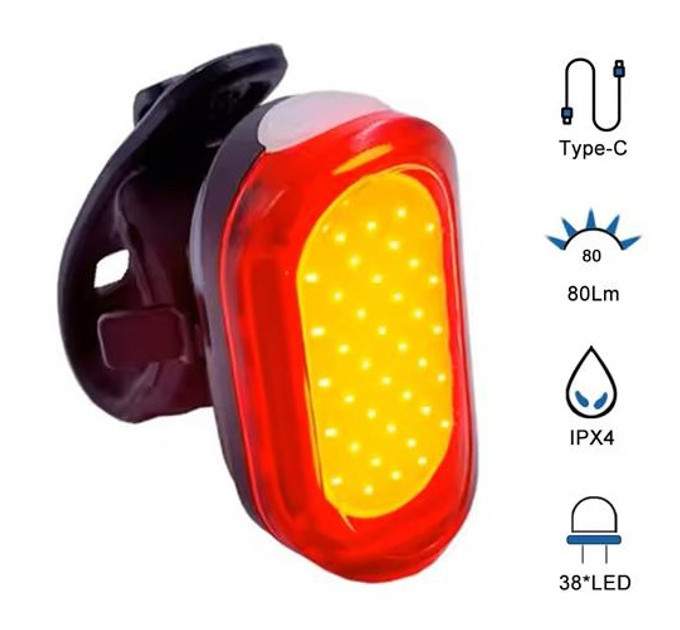 Велосипедный фонарь задний габаритный MY-2106, 38LED, красный, Перезаряжаемый велосипедный фонарь