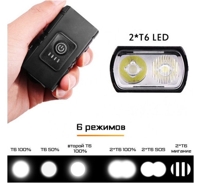 Велосипедный фонарь BK-02Pro-2XPE ULTRA LIGHT, Велосипедный фонарь с защитой от влаги, Велосипедный свет