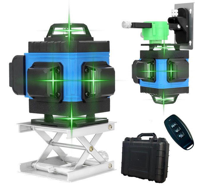 Уровень лазерный линейный нивелир аккумуляторный Laser 4D, 16 линий, рабочее растояние 30м, в чемодане