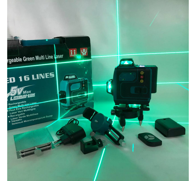 Уровень лазерный линейный нивелир аккумуляторный Laser 4D, 16 линий, рабочее растояние 30м, в чемодане