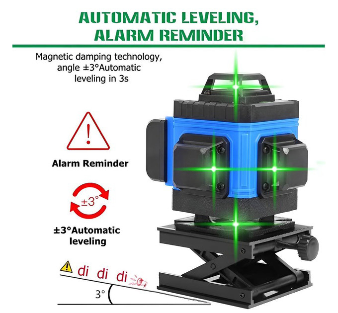 Уровень лазерный линейный нивелир аккумуляторный Laser 4D, 16 линий, рабочее растояние 30м, в чемодане