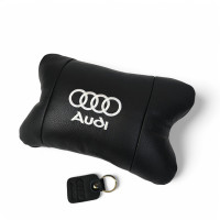 Автомобильная подушка для подголовника Audi – черная натуральная кожа