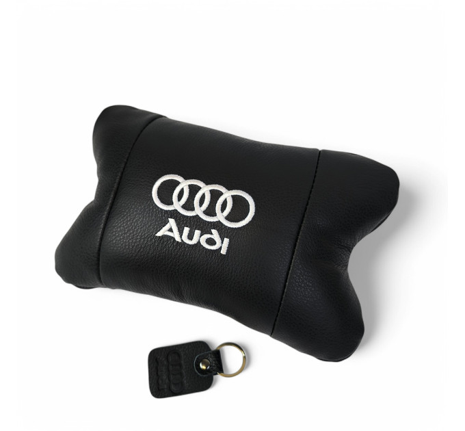 Автомобильная подушка для подголовника Audi – черная натуральная кожа