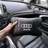 Автомобильная подушка для подголовника Audi – черная натуральная кожа