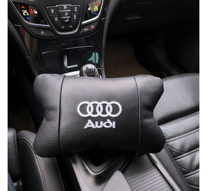 Автомобильная подушка для подголовника Audi – черная натуральная кожа