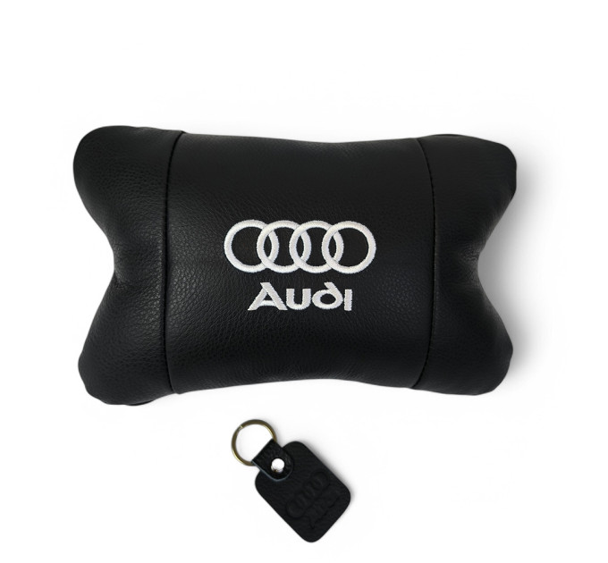 Автомобильная подушка для подголовника Audi – черная натуральная кожа