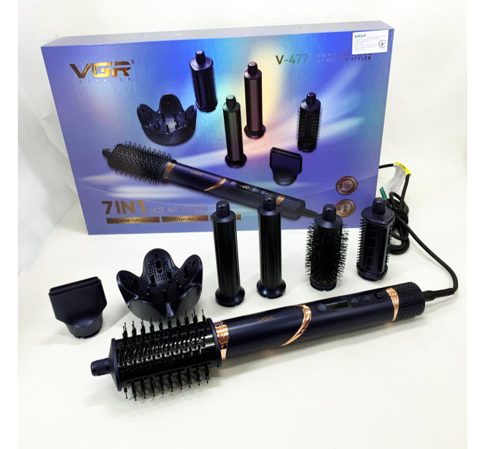 Фен-стайлер для волос 7в1 VGR V-477 DARK Blue Professional 1400 Вт 7 насадок