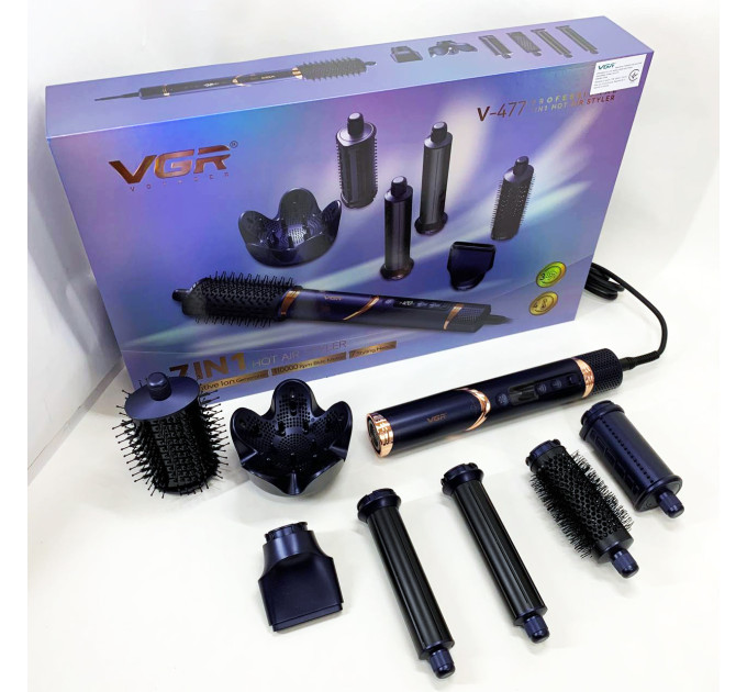 Фен-стайлер для волос 7в1 VGR V-477 DARK Blue Professional 1400 Вт 7 насадок
