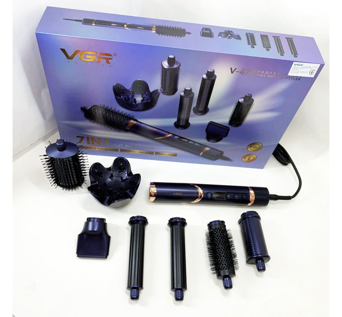 Фен-стайлер для волос 7в1 VGR V-477 DARK Blue Professional 1400 Вт 7 насадок