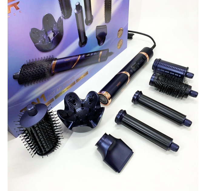 Фен-стайлер для волос 7в1 VGR V-477 DARK Blue Professional 1400 Вт 7 насадок
