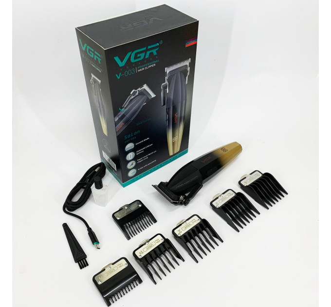 Машинка для стрижки волосся акумуляторна Professional Turbo з різними насадками VGR V-003. Колір: жовтий