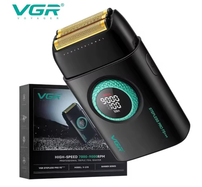 Електробритва VGR V-378 BLACK шейвер, подвійне лезо, регулювання потужності 7000-9000 RPM. Колір: чорний
