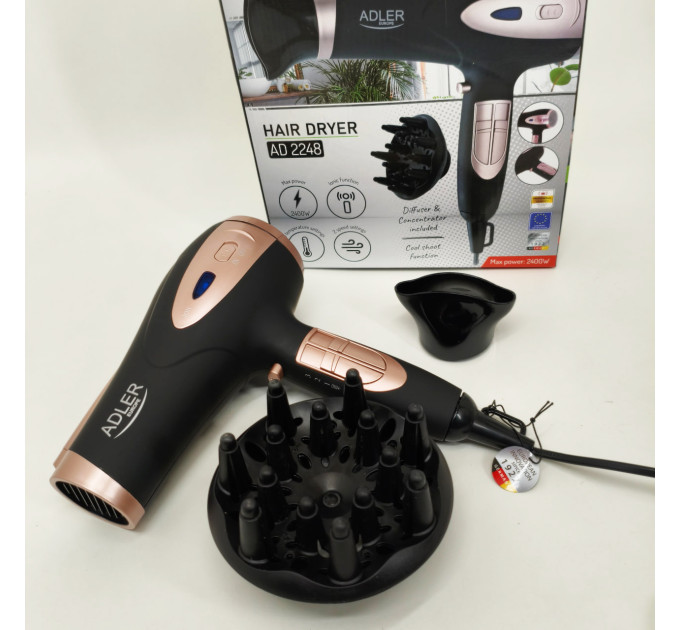 Фен для волос с ионизацией Adler AD 2248 Black 2200Вт