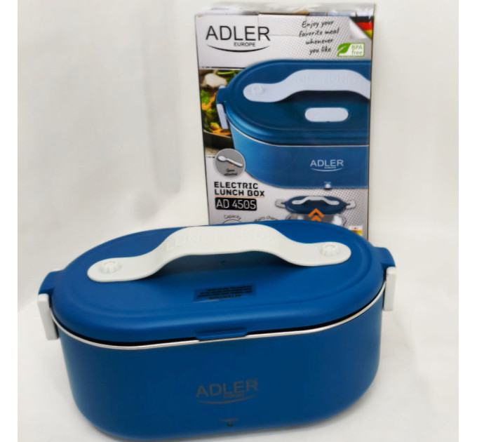 Ланч бокс з підігрівом електричний Adler AD 4505 Blue 55 Вт металевий для їжі з кришкою 0.8 л 220В