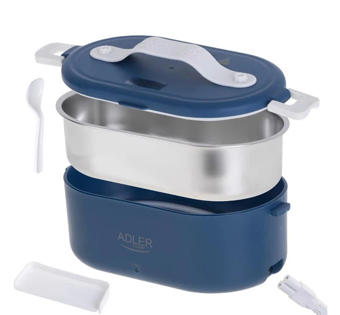 Ланч бокс з підігрівом електричний Adler AD 4505 Blue 55 Вт металевий для їжі з кришкою 0.8 л 220В