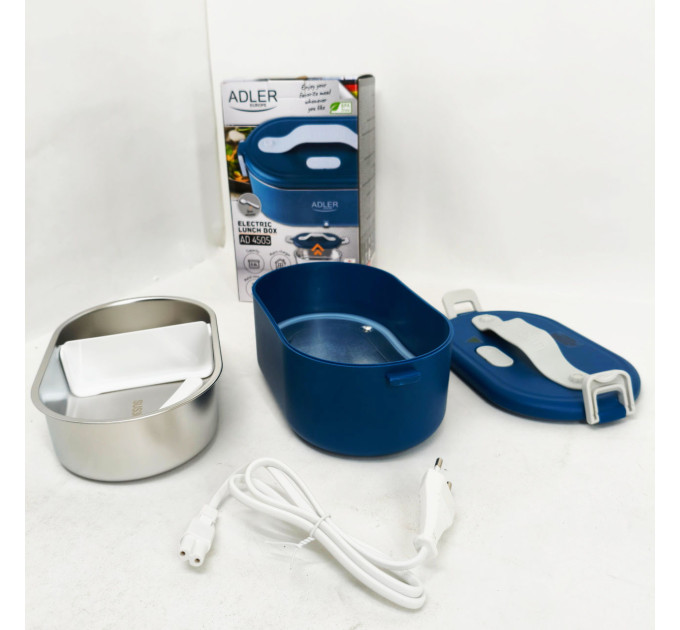 Ланч бокс з підігрівом електричний Adler AD 4505 Blue 55 Вт металевий для їжі з кришкою 0.8 л 220В