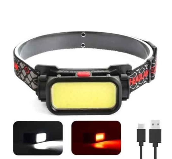 Ліхтар налобний BL-008+COB (white+red), червоне світло, водозахист, вбудований акумулятор