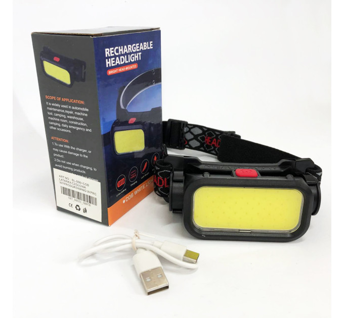 Ліхтар налобний BL-008+COB (white+red), червоне світло, водозахист, вбудований акумулятор