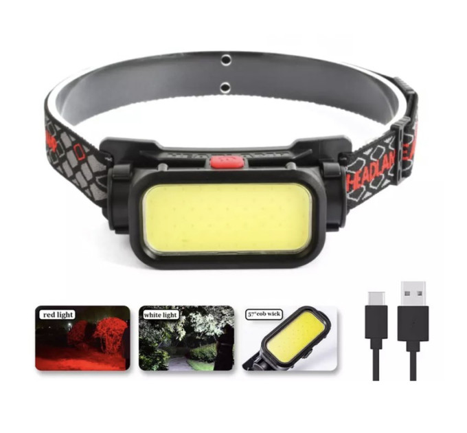 Ліхтар налобний BL-008+COB (white+red), червоне світло, водозахист, вбудований акумулятор
