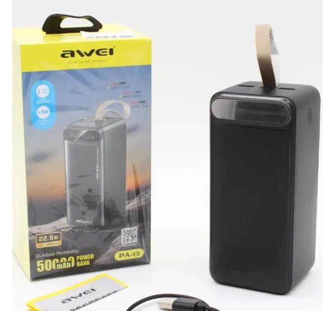 Портативний павербанк Awei PA-13 50000mAh з функцією швидкої зарядки 22.5W